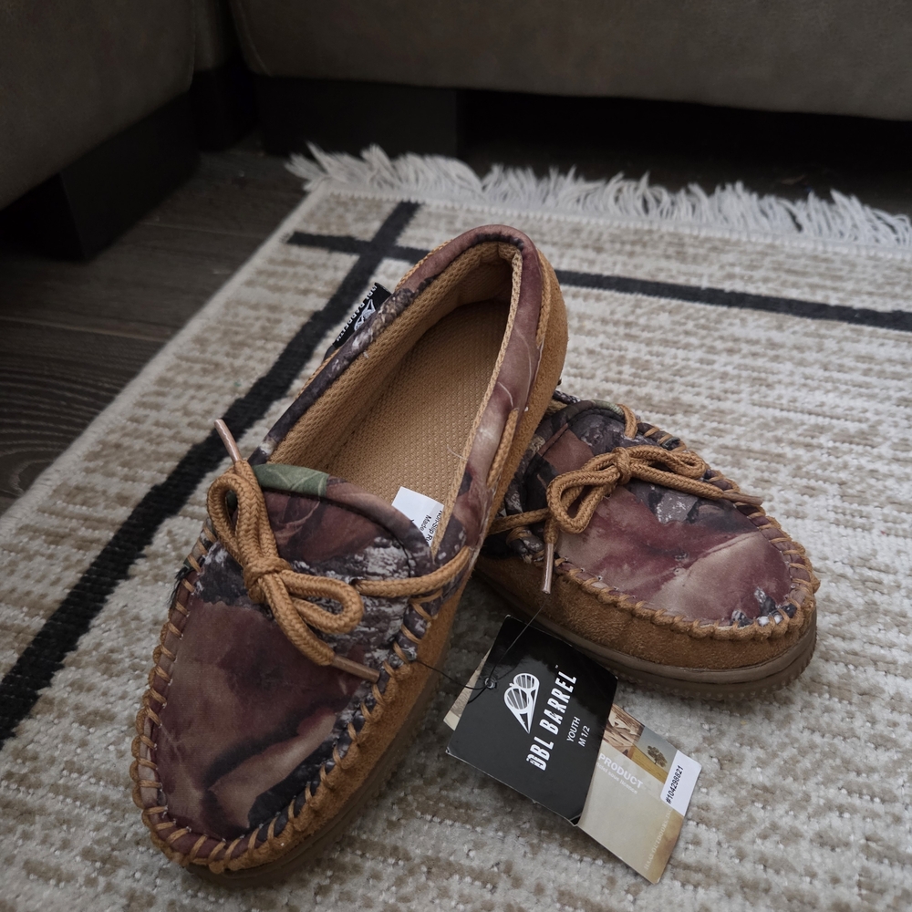 DBL Barrel Kids Moccasin Slipper Shoes - Brown Camo Pattern